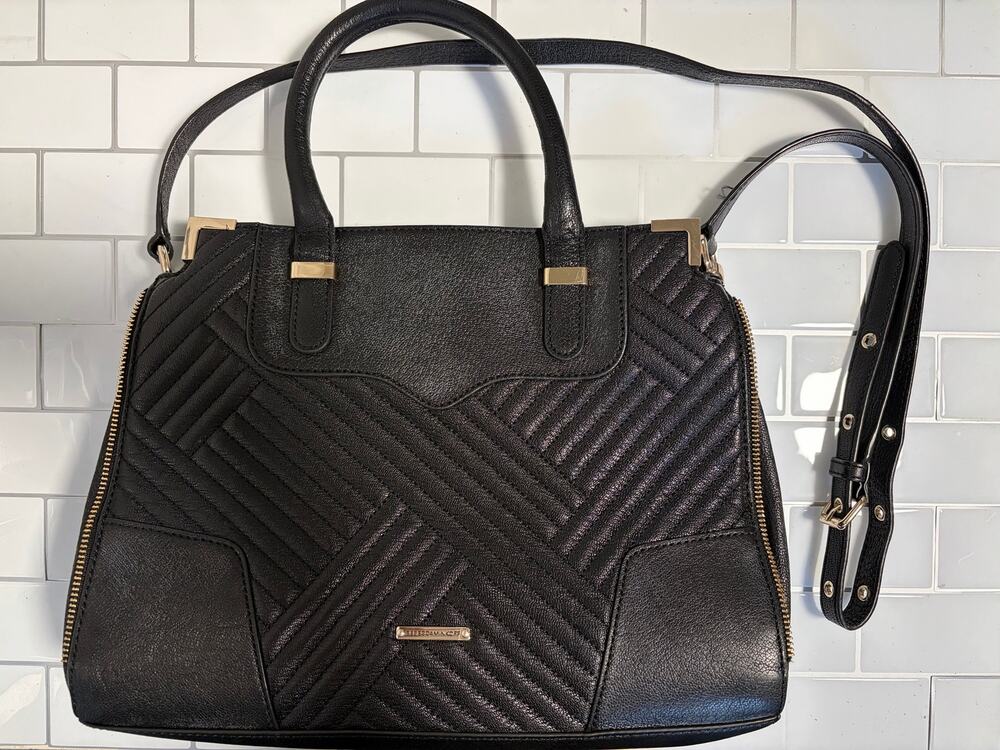 Rebecca Minkoff Amorous Black Quilted Leather Tote Satchel Crossbody Purse Bag